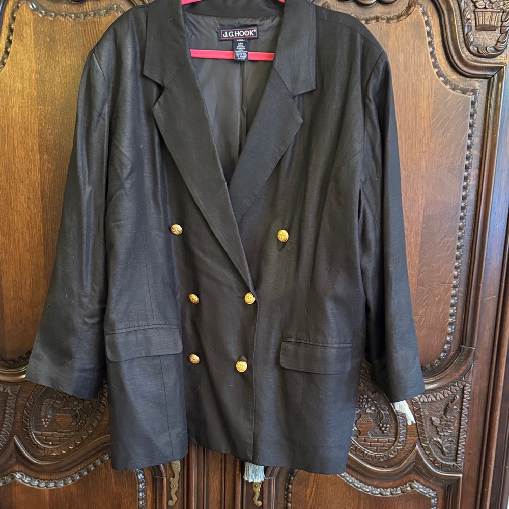 Vintage Women's Black Blazer with Gold Buttons by J G Hook 24w